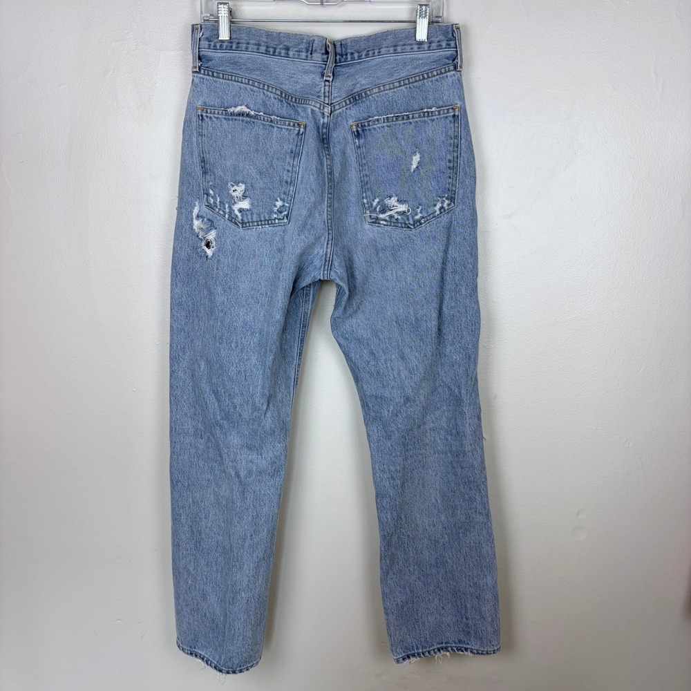 AGOLDE 90's Jean Blue Destroyed Denim Button Fly Ripped Statement Size 28 - Picture 6 of 11